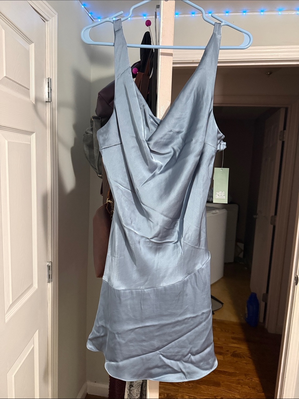 Satin Cowl Neck Slip Dress - Light Steel Blue wild fable L